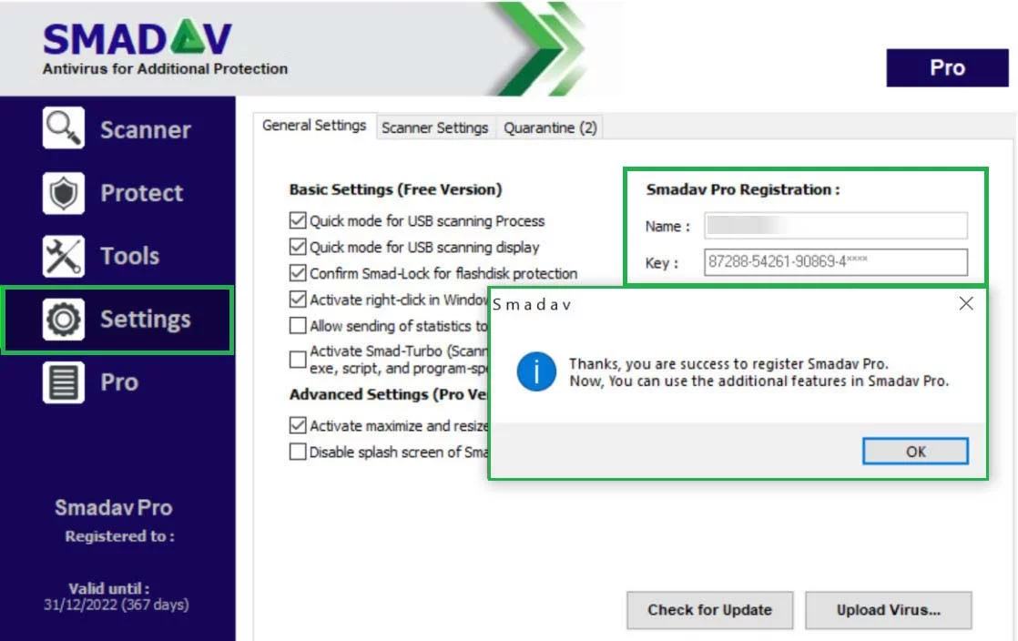Clé d'activation de Smadav