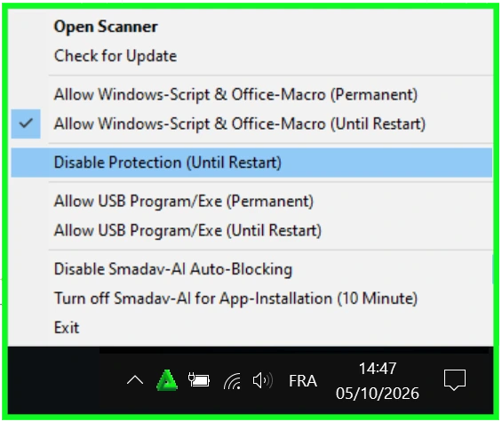 désactiver et bloquer smadav sur Windows